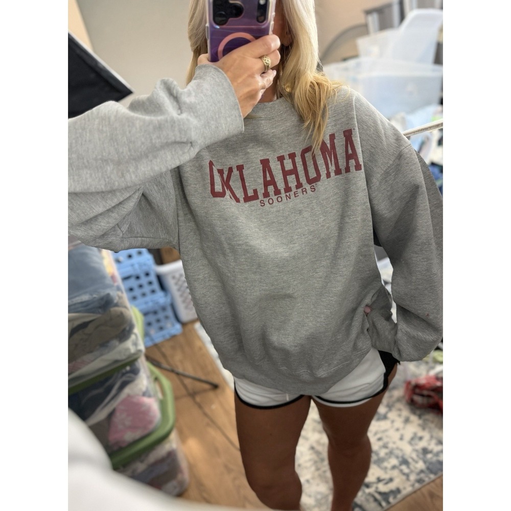 Vintage 90s Oklahoma Sweatshirt Size Large Gray Crewneck College Dad Football